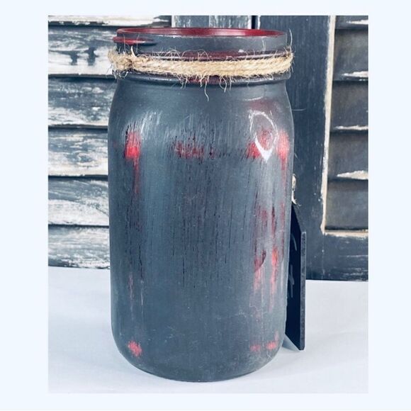 Hand Painted Snowman Mason Jar-Quart, Let it Snow, Snowflake, Matte Black/Red - Picture 2 of 5